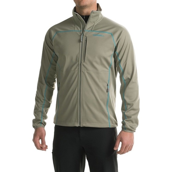 Merrell Mens Soft Shell Windbreaker Jacket Lightweight Zip Up Green Medium - Picture 1 of 14